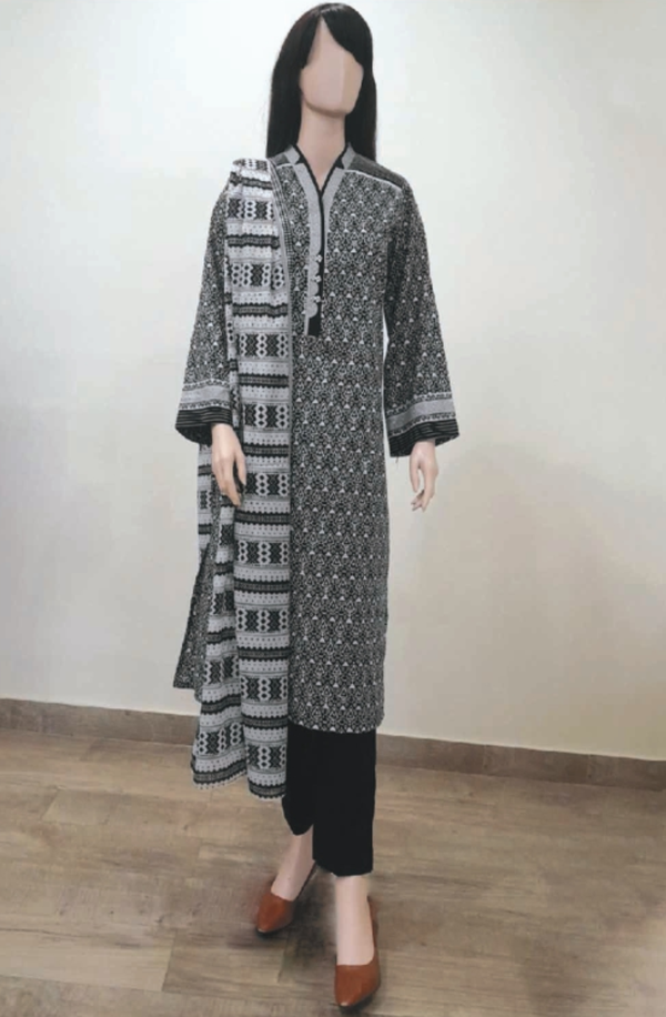 U01-23104-05A Monochrome Collection Unstitched Printed Lawn 3-piece Suit by Saya