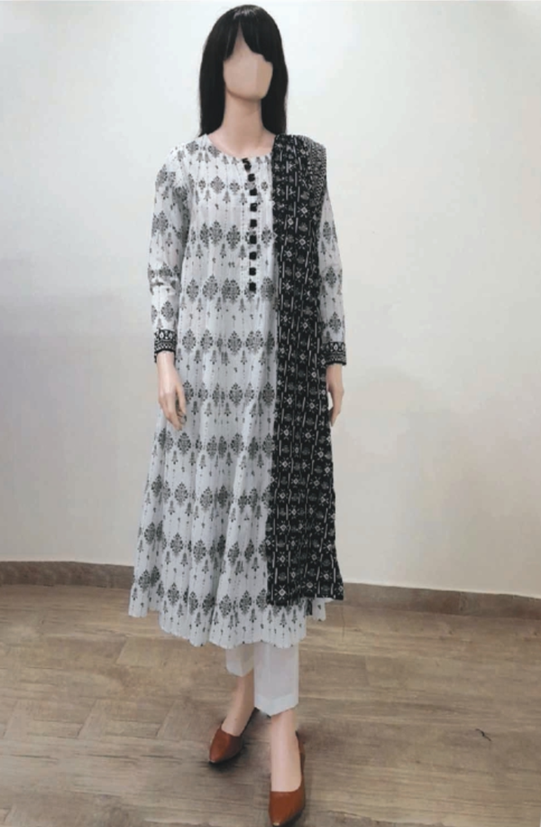 U01-23104-09A Monochrome Collection Unstitched Printed Lawn 3-piece Suit by Saya