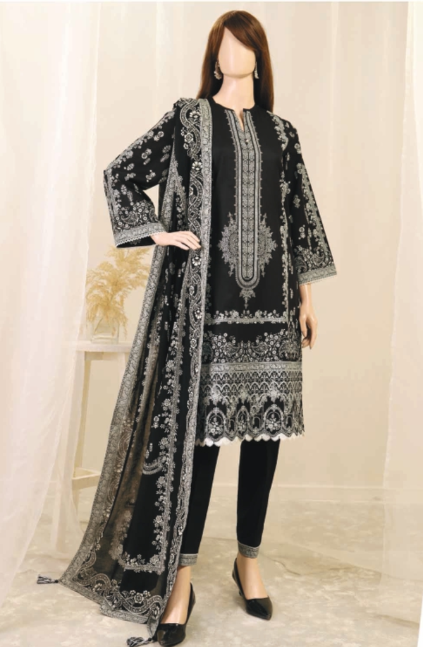 U01-23038-16A Monochrome Collection Unstitched Printed Lawn 3-piece Suit by Saya