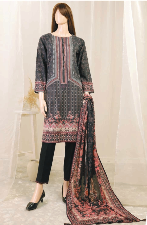 U01-23044-12A Monochrome Collection Unstitched Printed Lawn 3-piece Suit by Saya
