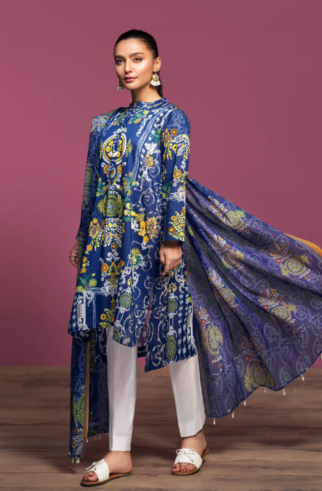 Nisa Hussain Embroidered Lawn Suits Unstitched 3 Piece NSH21L 01 HAUTE RED - Luxury Collection main image 1