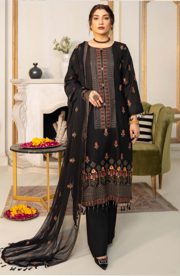 D#010 Unstitched 3 piece Suit Embroidered Luxury Lawn Collection by Feroza