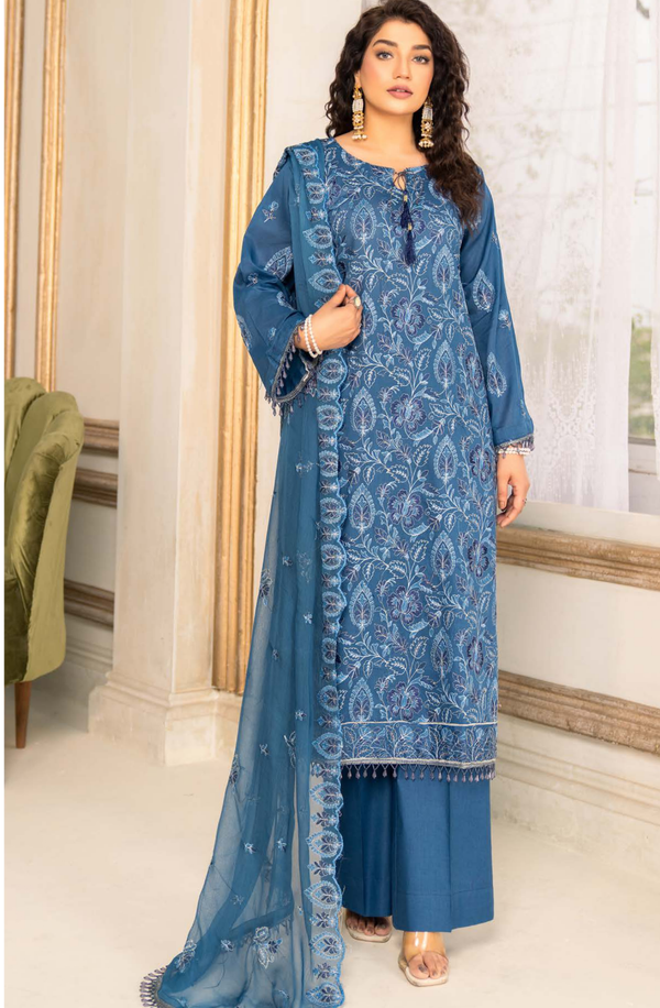 D#01 Unstitched 3 piece Suit Embroidered Luxury Lawn Collection by Feroza