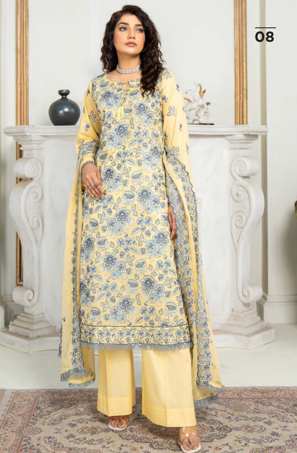D#04 Unstitched 3 piece Suit Embroidered Luxury Lawn Collection by Feroza
