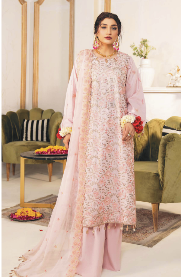 D#06 Unstitched 3 piece Suit Embroidered Luxury Lawn Collection by Feroza