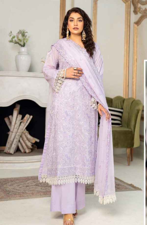 D#02 Unstitched 3 piece Suit Embroidered Luxury Lawn Collection by Feroza