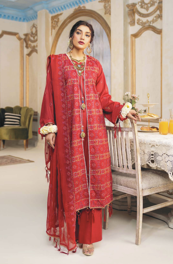 D#09 Unstitched 3 piece Suit Embroidered Luxury Lawn Collection by Feroza