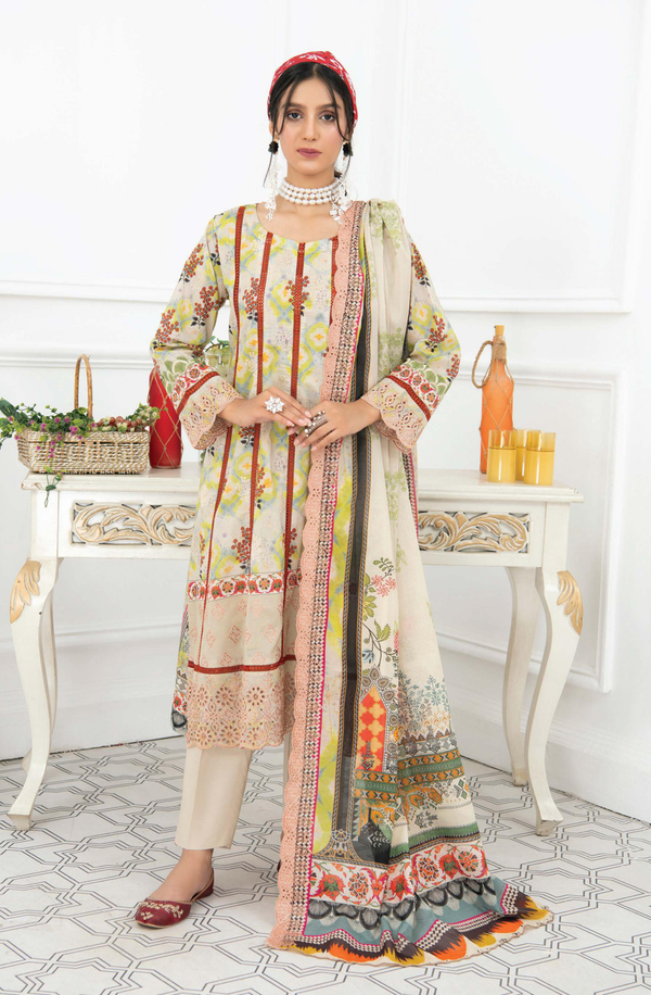 D/1 X17077 unstitched 3 piece Digital Printed Embroidered lawn suit by Rangriti