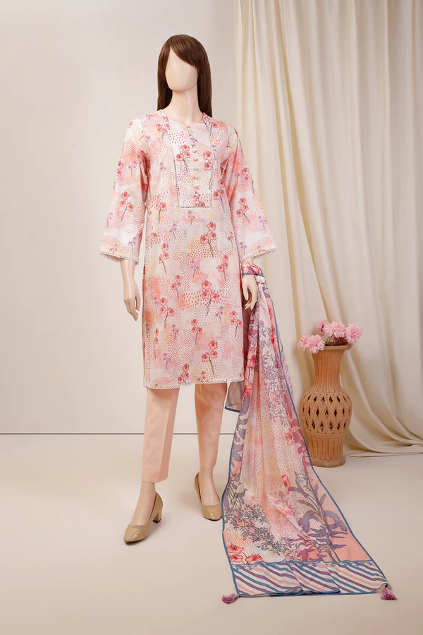 U01-23089-07C Unstitch 3 piece Suit Saffron printed lawn Vol-5 by Saya