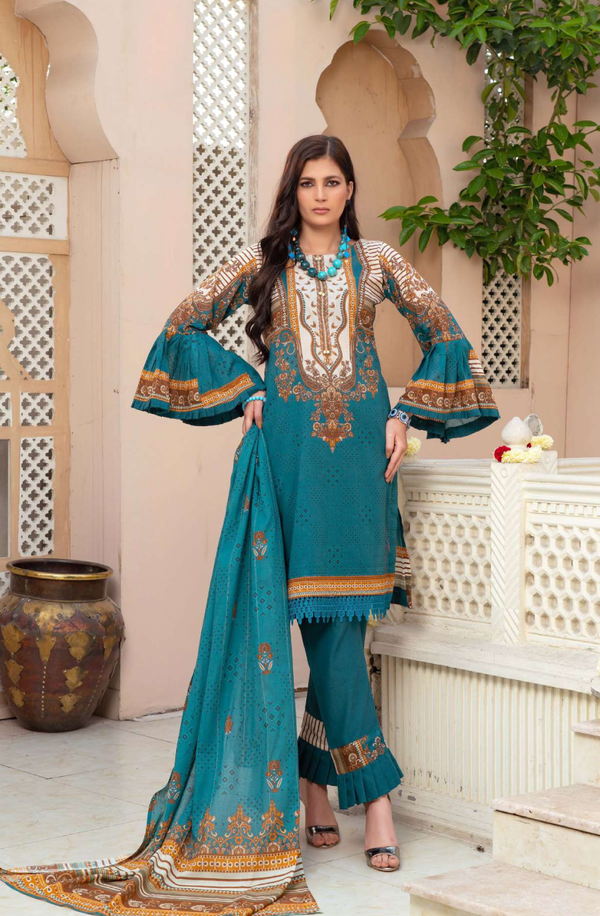 BR-02 Ulfat Digital Printed Unstitched 3 piece Lawn Collection by Bronze