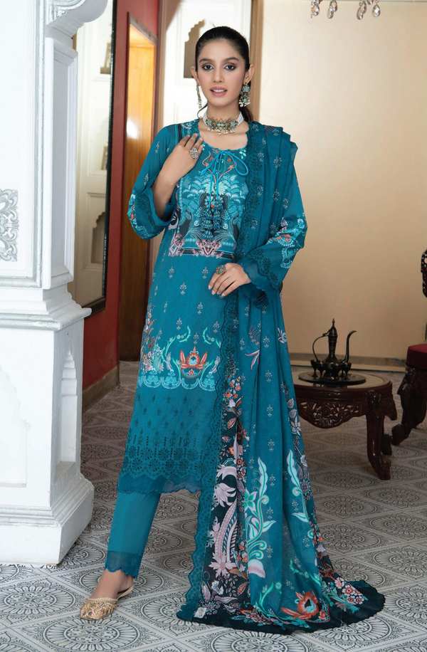 D/8 X17079 unstitched 3 piece Digital Printed Embroidered lawn suit by Rangriti