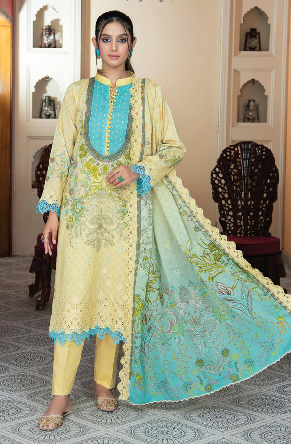 D/9 X17076 unstitched 3 piece Digital Printed Embroidered lawn suit by Rangriti