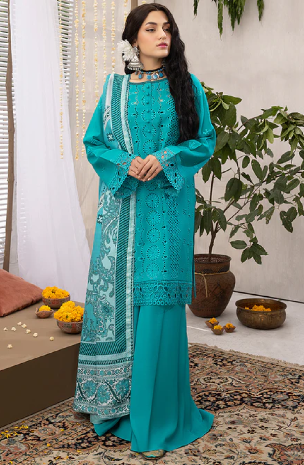 Allenura By Mahnur Embroidered Lawn Suits Unstitched 3 Piece MN24A D-07 Celestial - Luxury Collection