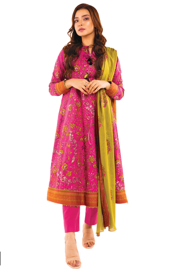 SS-10.1-24 Pink Unstitch 3-piece suit Summer Lawn Volume-1 by Alkaram Studio