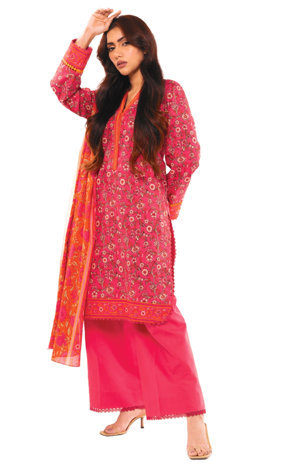 SS-14.1-24 Red Unstitch 3-piece suit Summer Lawn Volume-1 by Alkaram Studio