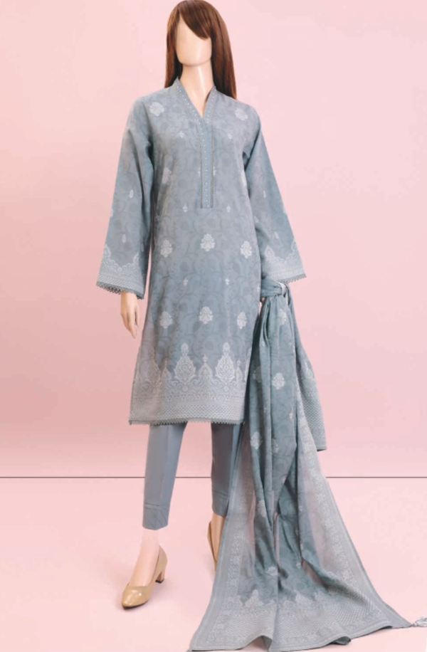 Jhoom U02-22114-36B Jacquard Cotton Unstitch 3 piece Suit by Saya