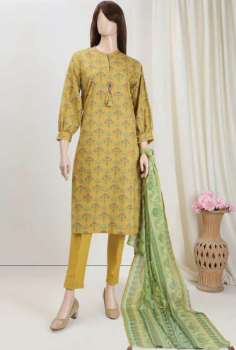 U01-23087-07C Unstitch 3 piece Suit Saffron printed lawn Vol-5 by Saya