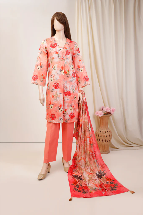 U01-23089-03C Unstitched 3-piece Suit Saffron Printed Lawn Vol-4 by Saya