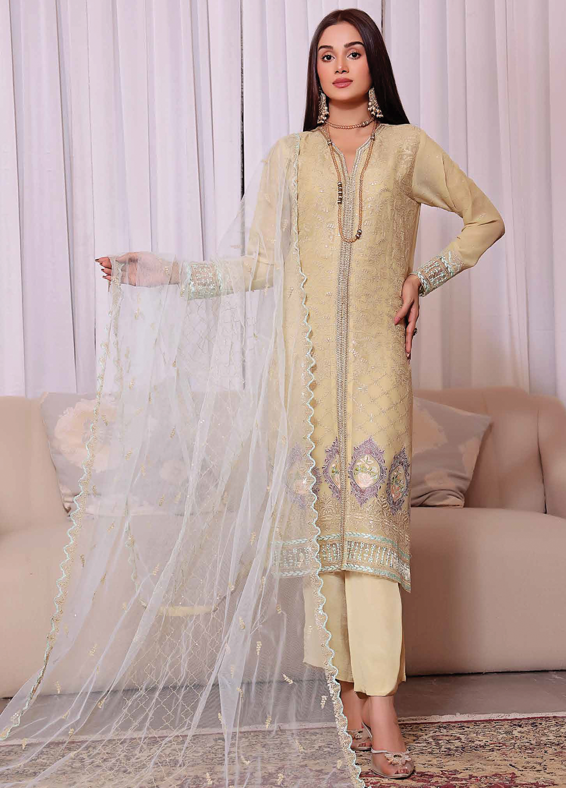 JS-CC-005 Jaanan Eembroidered Chiffon Collection by Soghat Creation ...
