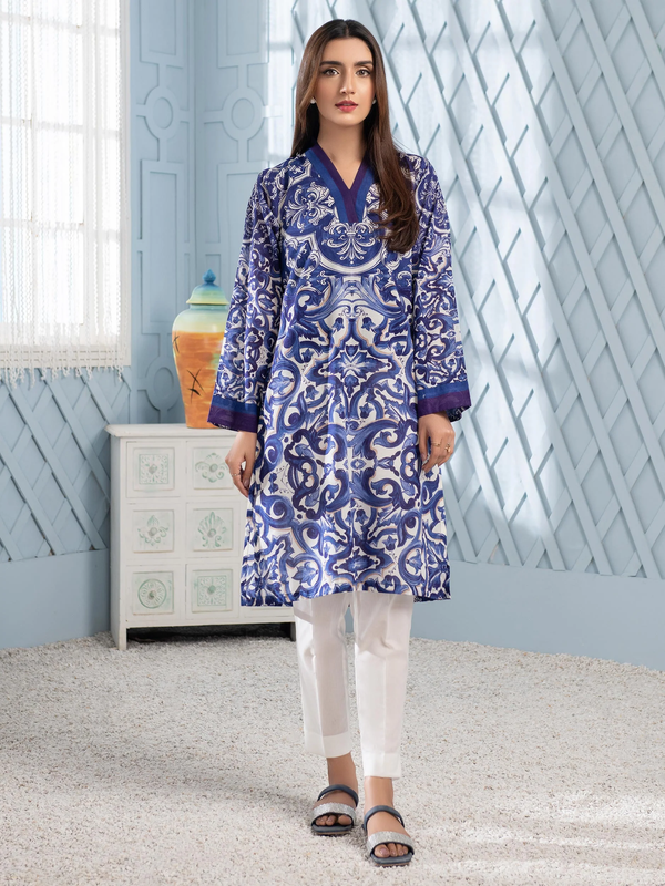 U2834 Blue Printed Lawn Shirt 1 Piece by LimeLight