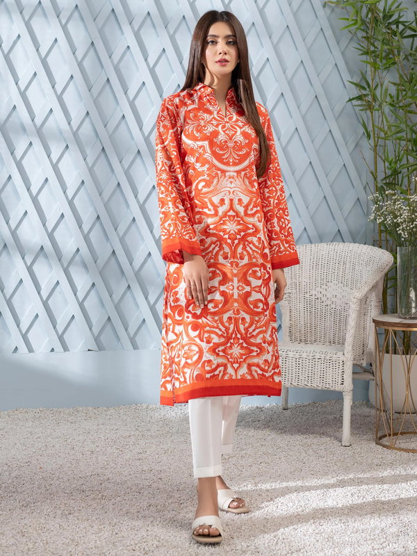 U2834 Orange Printed Lawn Shirt 1 Piece by LimeLight
